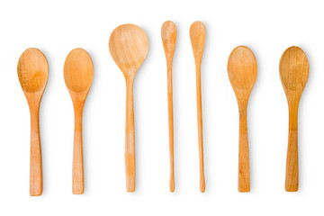 Set of the wooden spoons isolated on white background