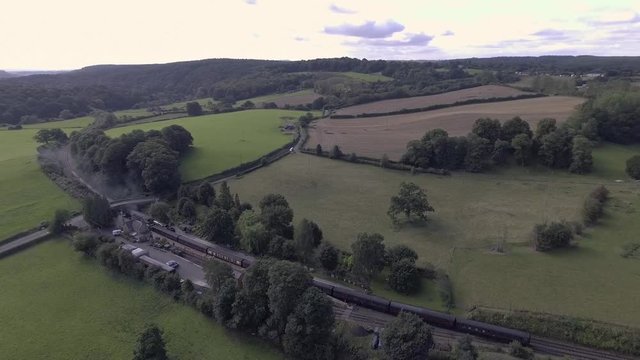 Aerial view of Arley train station in Shropshire.