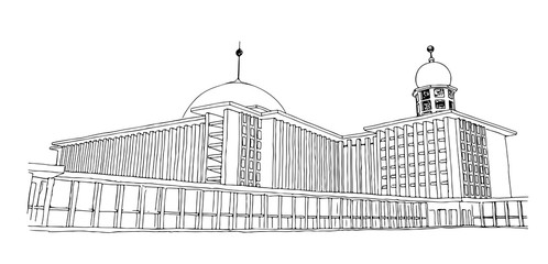A hand drawn sketch of Istiqlal Mosque in Jakarta, Indonesia