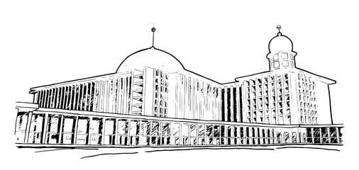A hand drawn sketch of Istiqlal Mosque in Jakarta, Indonesia