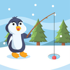 penguin fishing vector illustration design