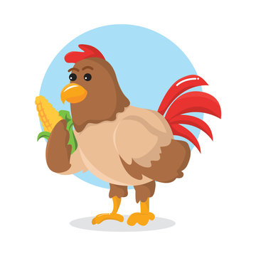 chicken holding corn vector illustration design