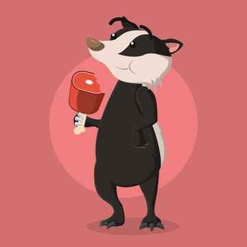 Honey Badger Eating Vector Illustration Design