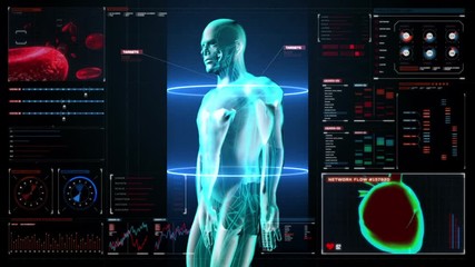 Scanning blood vessel in male body in digital display dashboard. X-ray view