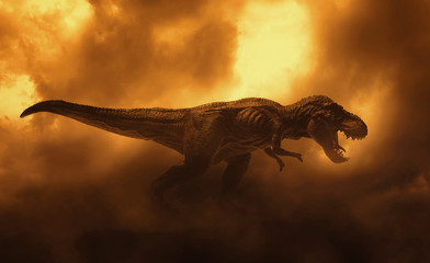 Naklejka premium dinozaury t rex w ogniu