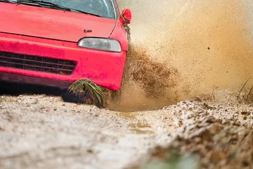 Zelfklevend Fotobehang Rally Car in dirt track © toa555