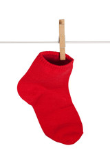 Red Socks hanging Isolated on White