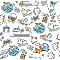 food delivery line icons seamless pattern
