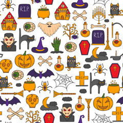 Vector cartoon hand drawn Halloween background