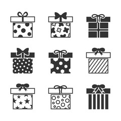 Gift boxes vector icons set in black and white