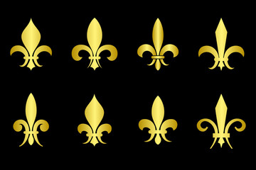 Golden fleur de lis set black background © MicroOne