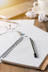 Blank notebook page for input the text with pen.