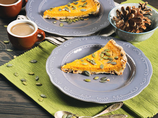 Slice of fall pumpkin pie