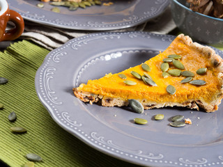Slice of autumn pumpkin pie