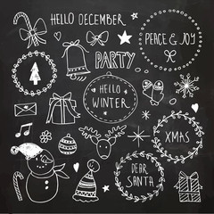 Chalkboard Christmas doodles set