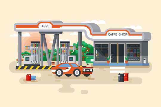 Vector illustration of gas and petrol filling station