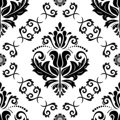 Damask vector classic black and white pattern. Seamless abstract background with repeating elements