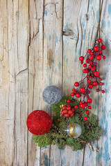 Christmas ornaments composition From above