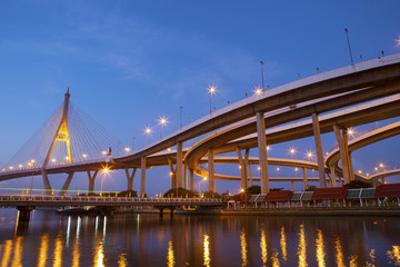 moring light of bhumiphol bridge important landamark and land tr