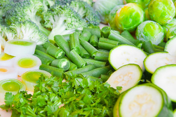 Assorted cut green vegetables