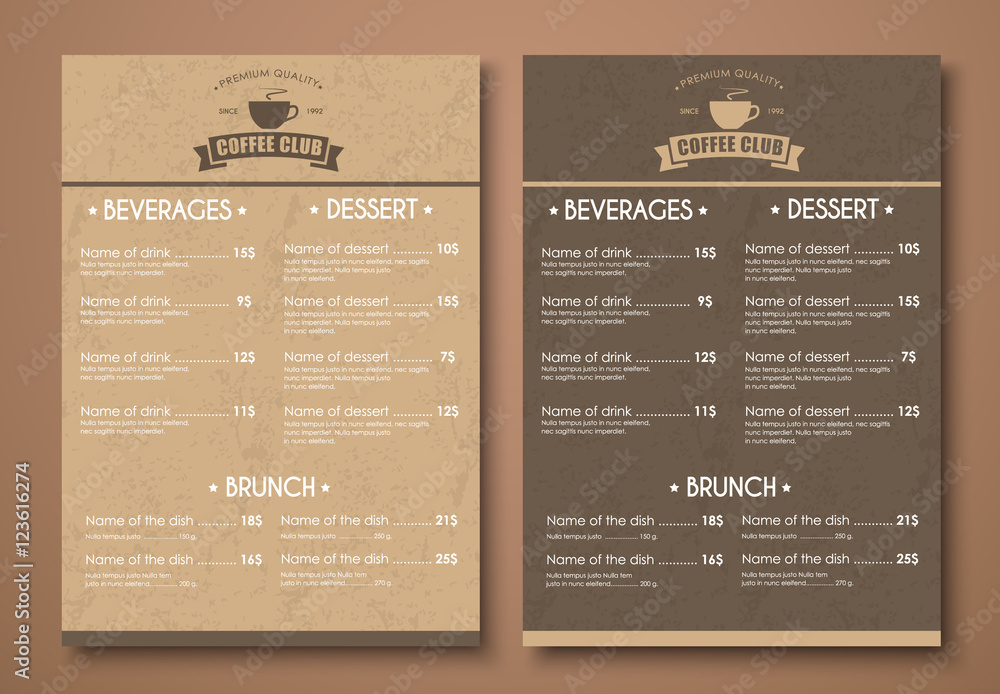 Poster Design a menu for the cafe, shops or caffeine in a retro style