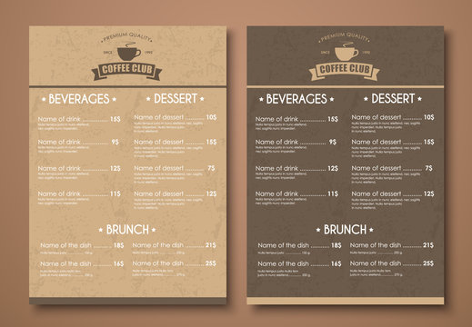 Design a menu for the cafe, shops or caffeine in a retro style