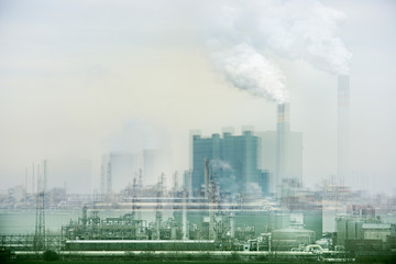 Chemical Plant Smoking and Steaming, abstract Study created by camera manipulation, industrial...