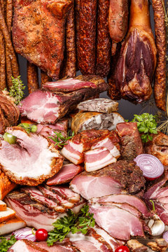 Various smoked pork meat