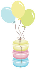 Macaroons tied with balloons
