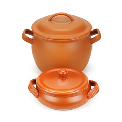 set of clay pots isolated on a white background