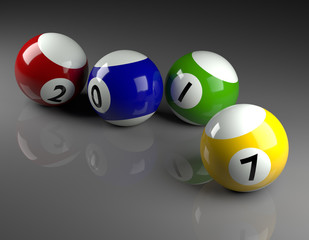 Pool balls with 2017 on a glossy grey background