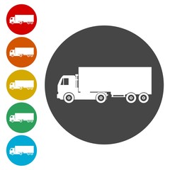 Set of truck color round outlined flat icons on white background 