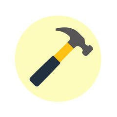 Icono plano martillo color en circulo amarillo
