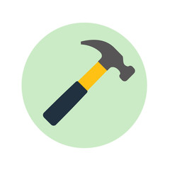 Icono plano martillo color en circulo verde