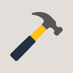 Icono plano martillo color en fondo gris
