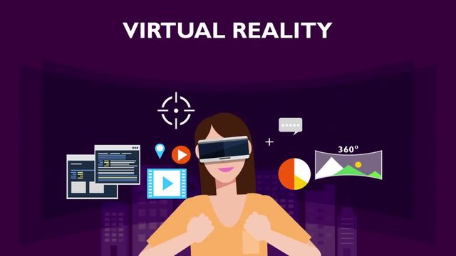 Concept of 'VIRTUAL REALITY' woman illustration, vector image.