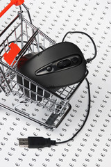computer mouse in shopping trolley