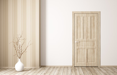 Interior of room with wooden door 3d rendering