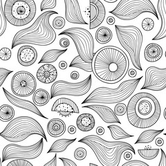 Doodle black and white abstract hand drawn vector background. Wavy zentangle style seamless pattern.