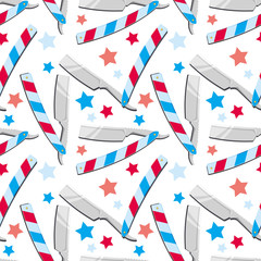 Straight razors. Seamless pattern with shaving tools. Vector clip art.