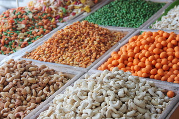 Variety of dried fruits sold at an Arabic market stall