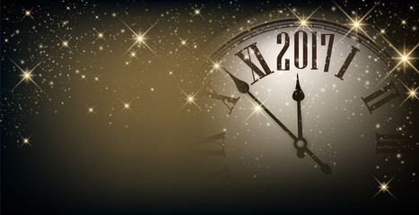 Naklejka na ściany i meble 2017 New Year banner with clock.