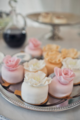 The cakes on the buffet table