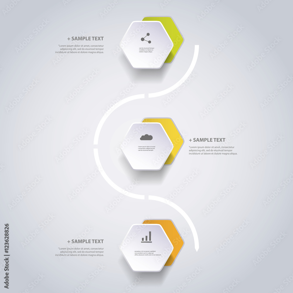 Poster infographic concept with hexagons - flow chart design - timeline