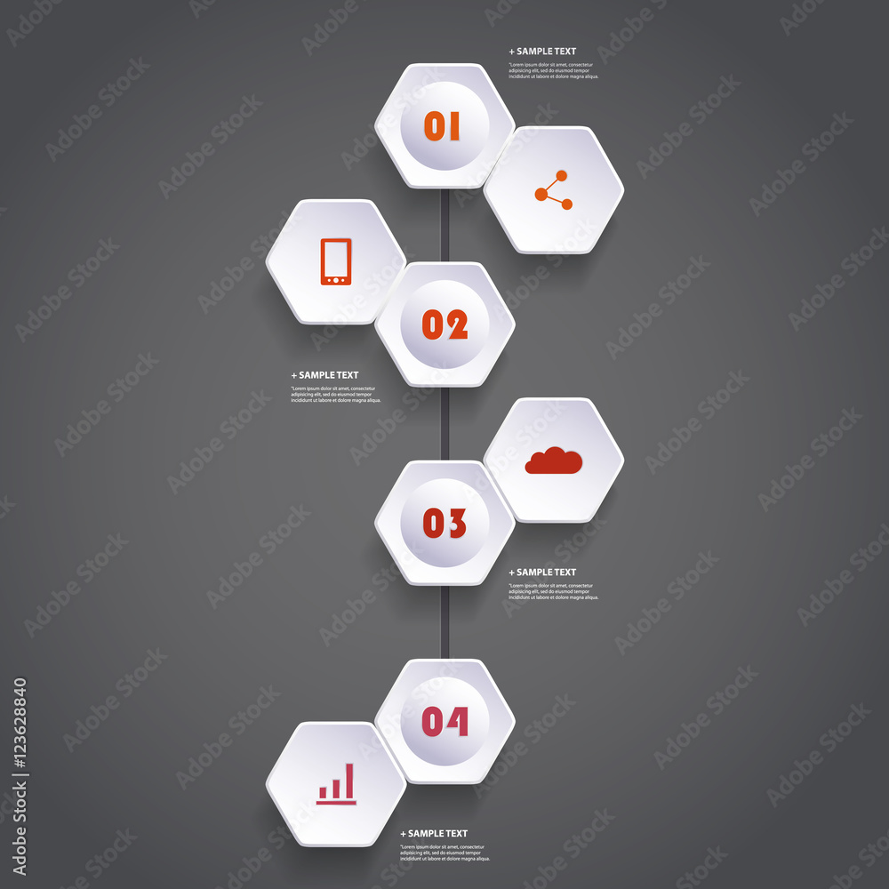 Poster infographic concept with hexagons - flow chart design - timeline