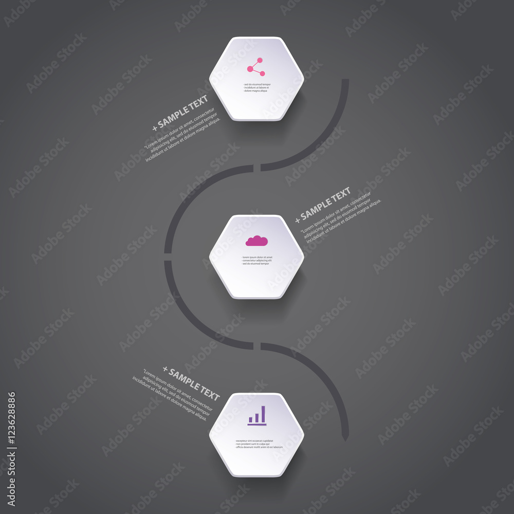 Poster infographic concept with hexagons - flow chart design - timeline