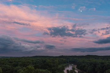 Beautiful sunset overlooking Castlewood Park near Saint Louis, Missouri. 