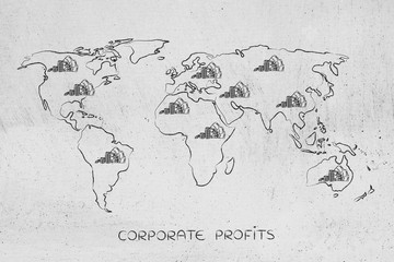 map of the world with cash, global finance & corporate profits