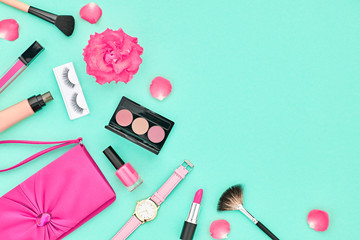 Obraz na płótnie Canvas Fashion Cosmetic Makeup Accessories. Essentials