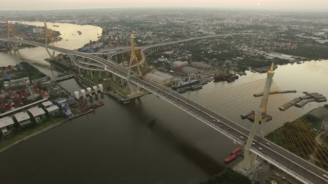 aerial view of bhumiphol bridge bangkok thailand